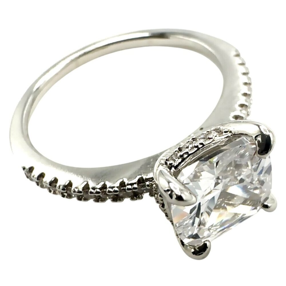 Womens Silver-Plated Brass Ring With Cubic Zirconia For Engagement & Anniversary - Picture 4 of 6